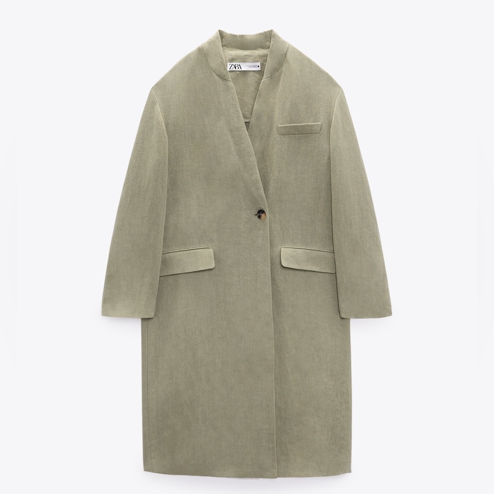 NWT Zara Linen Coat with Pockets